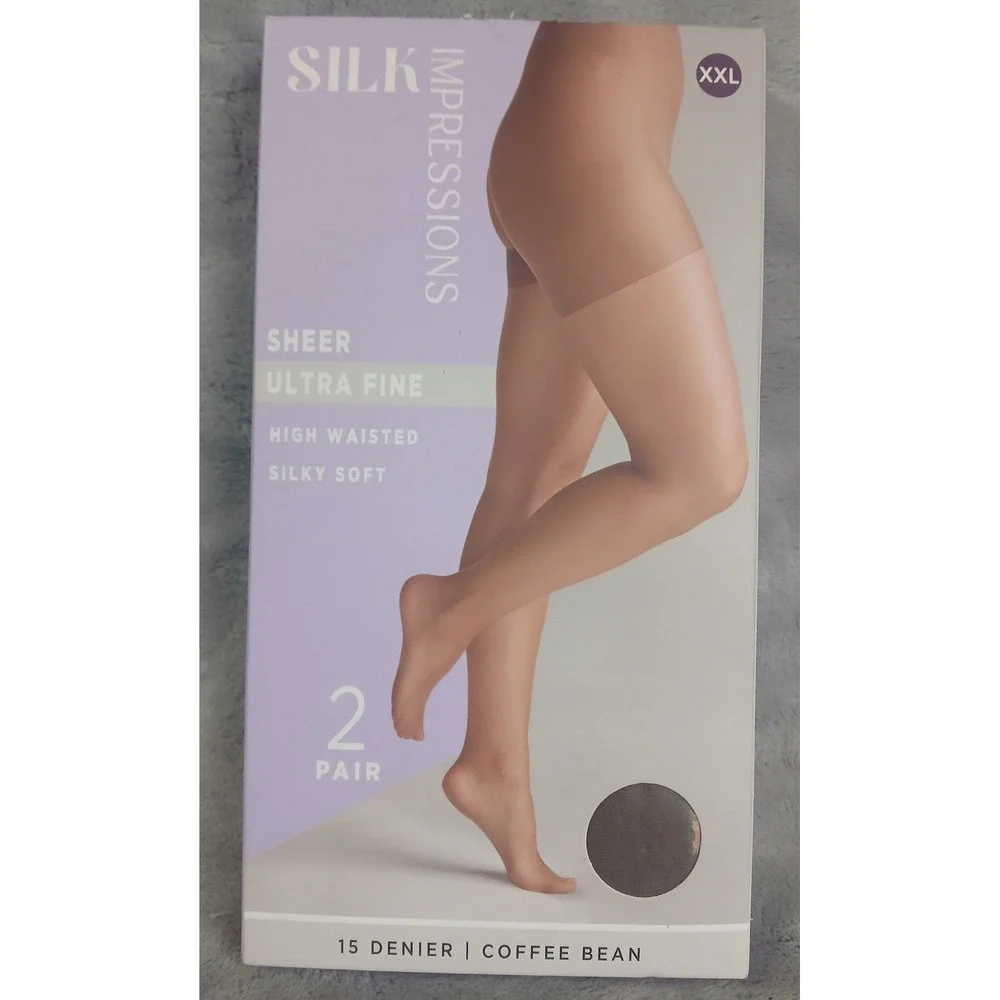Silk Impressions Sheer Ultra Fine High Waisted Pantyhose‎ 2 Pair Coffee Bean XXL